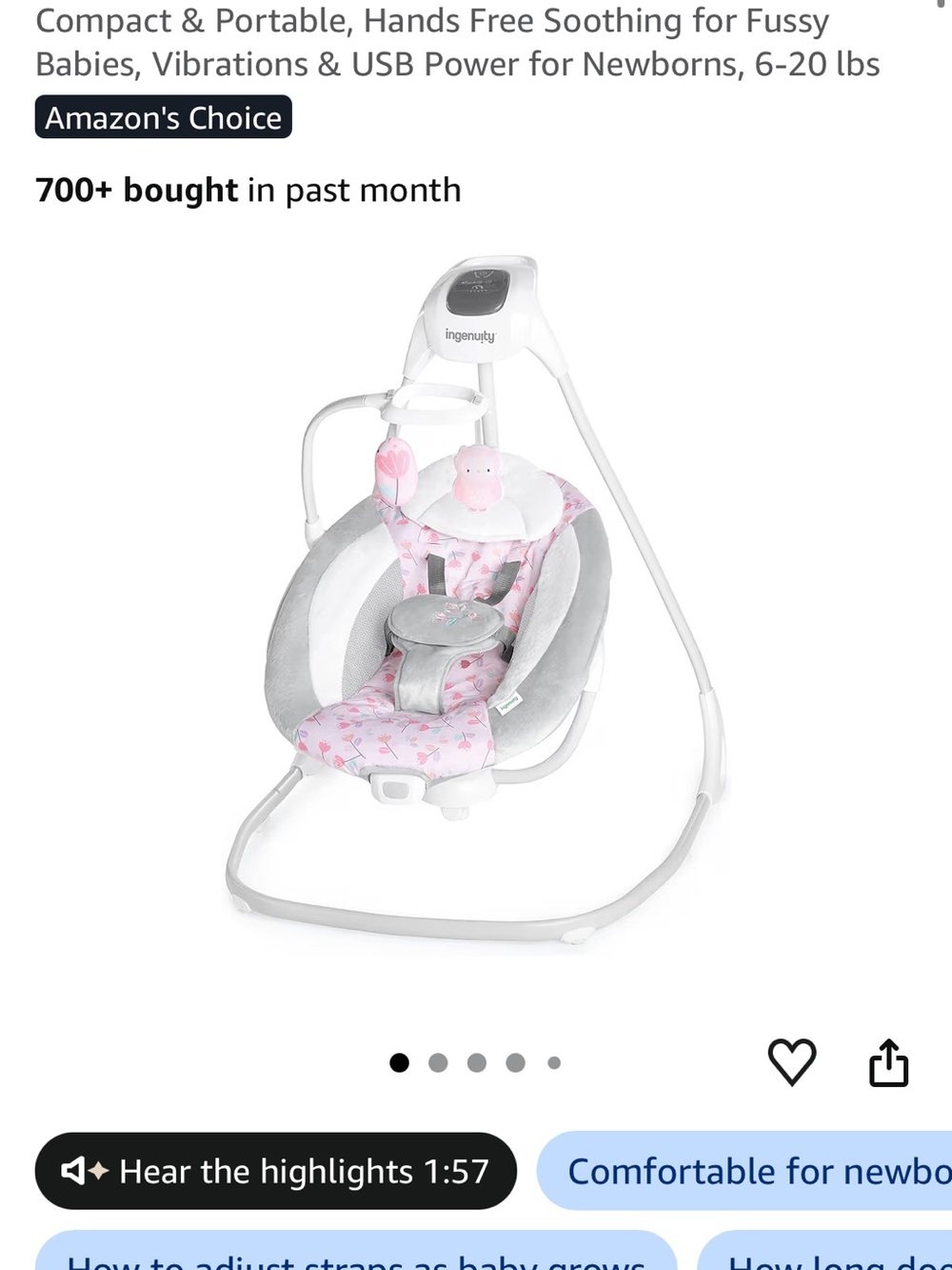Pink & Gray Baby Swing - Portable Soothing swing